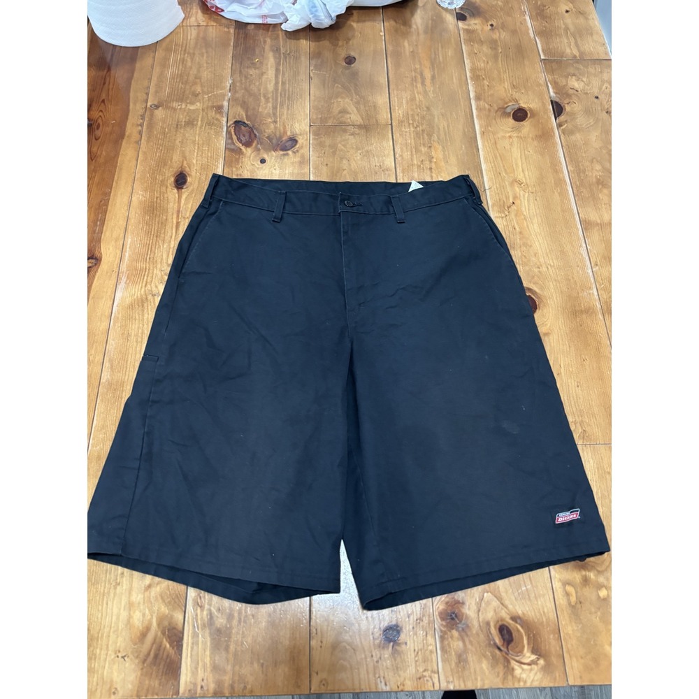 Dickies Men's Black Flat Front Work Chino Shorts Size 38 Durable Poly-Cotton